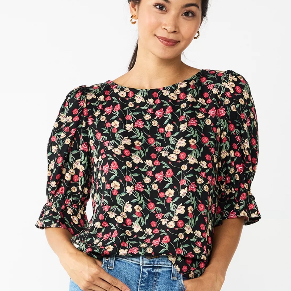 Draper James Floral RSVP Cinched Elbow Sleeve Top Size 1X